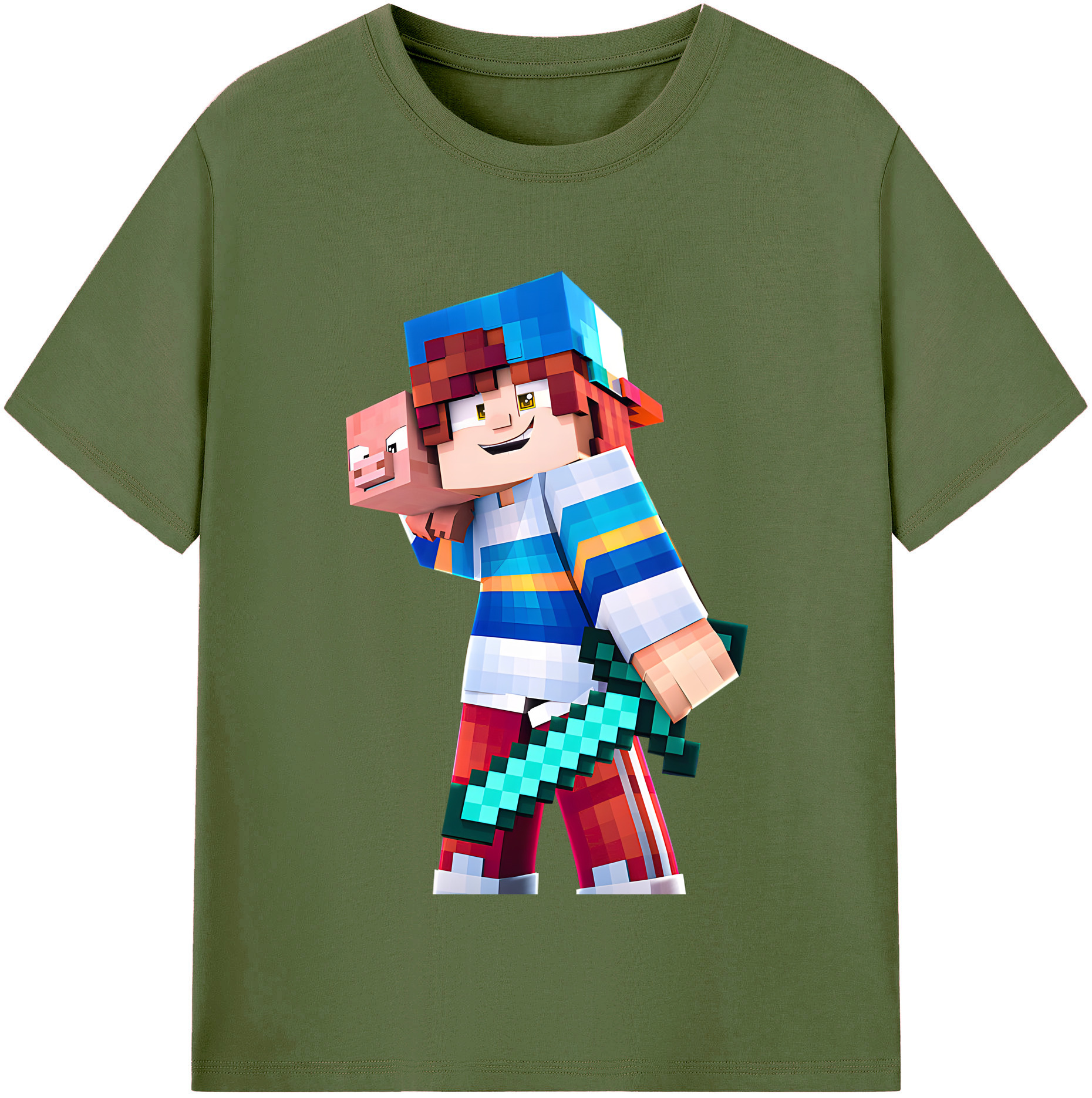 （画像用） マインクラフト ブロックの世界 Minecraft MC Block world 綿100％半袖Tシャツ（フロントプリント）